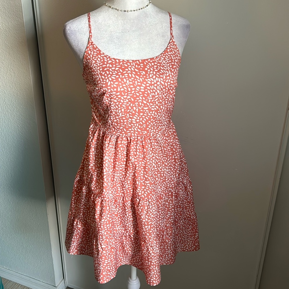 SHEIN Women’s Coral Abstract Dot Print Tiered Spaghetti Strap Summer Sundress